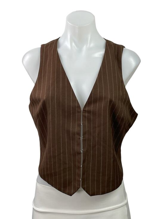 Reformation Tops - Reformation Women's Brown Sleeveless Pinstriped V-neck Crop Sweater Vest Top 8
